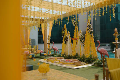 Backdrop and Ceiling — Haldi decor — ITC Grand Goa
